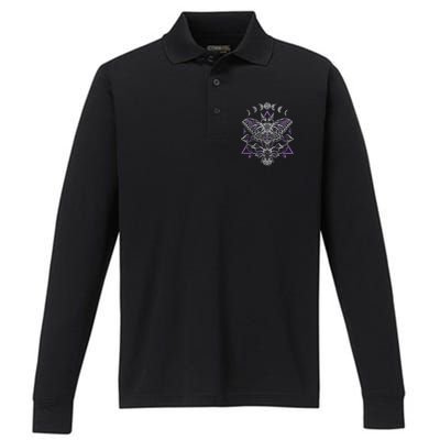 Mysterious Moth With Moon Crescent Gothic Moth Performance Long Sleeve Polo
