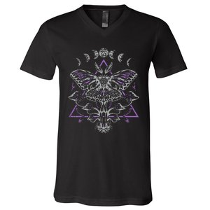 Mysterious Moth With Moon Crescent Gothic Moth V-Neck T-Shirt