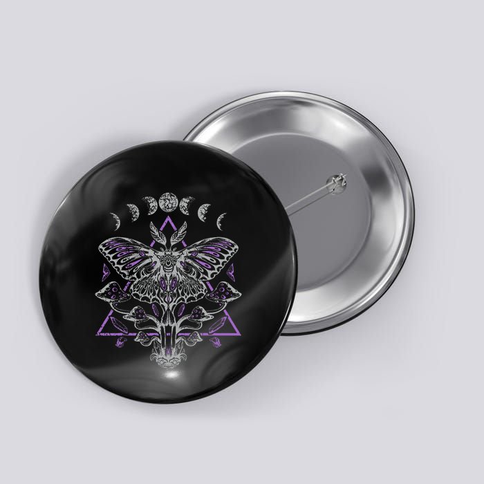 Mysterious Moth With Moon Crescent Gothic Moth Button