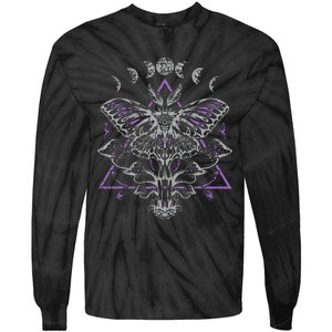 Mysterious Moth With Moon Crescent Gothic Moth Tie-Dye Long Sleeve Shirt