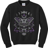 Mysterious Moth With Moon Crescent Gothic Moth Kids Sweatshirt