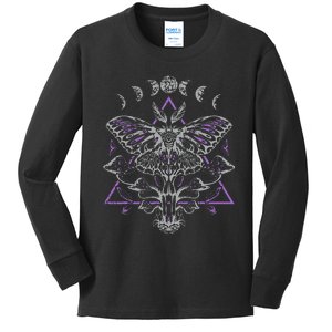 Mysterious Moth With Moon Crescent Gothic Moth Kids Long Sleeve Shirt