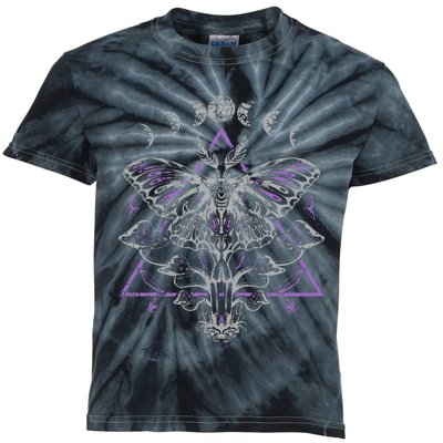 Mysterious Moth With Moon Crescent Gothic Moth Kids Tie-Dye T-Shirt