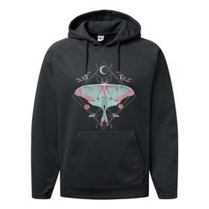 Mysterious Moths With Moon Crescent Gothic Moth Performance Fleece Hoodie