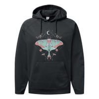 Mysterious Moths With Moon Crescent Gothic Moth Performance Fleece Hoodie