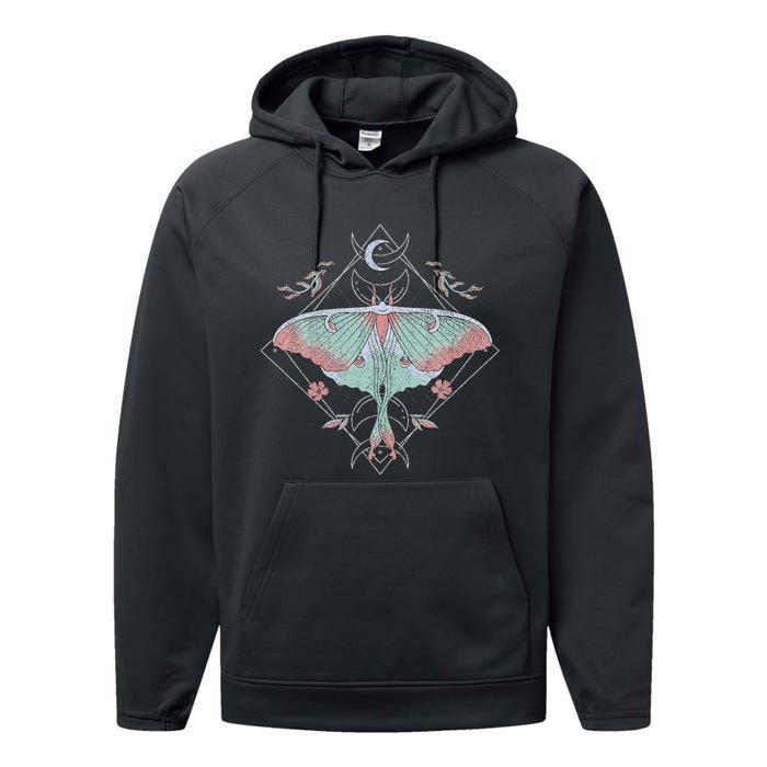 Mysterious Moths With Moon Crescent Gothic Moth Performance Fleece Hoodie