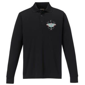 Mysterious Moths With Moon Crescent Gothic Moth Performance Long Sleeve Polo