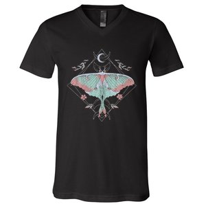 Mysterious Moths With Moon Crescent Gothic Moth V-Neck T-Shirt