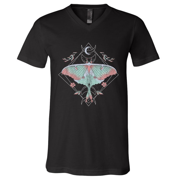 Mysterious Moths With Moon Crescent Gothic Moth V-Neck T-Shirt