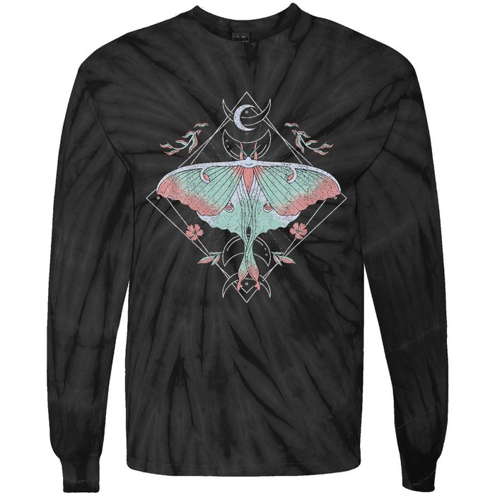 Mysterious Moths With Moon Crescent Gothic Moth Tie-Dye Long Sleeve Shirt