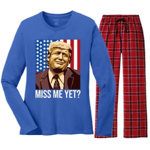 Miss Me Yet Funny President Election Trump 2024 Save America Great Gift Women's Long Sleeve Flannel Pajama Set 