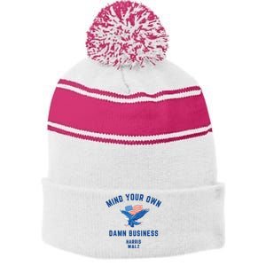 Meidastouch Mind Your Own Damn Business Harris Walz Stripe Pom Pom Beanie