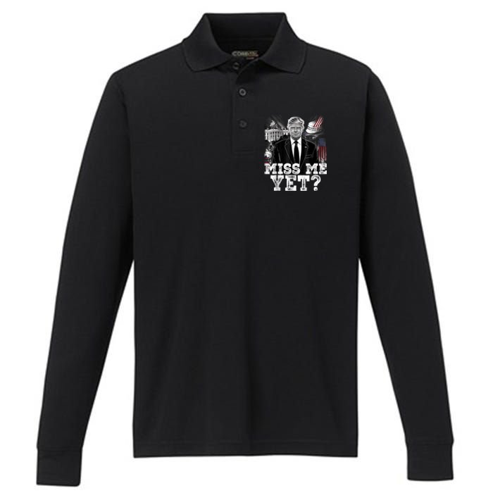 Miss Me Yet Trump 2024 President Donald Trump Vintage Trump Performance Long Sleeve Polo