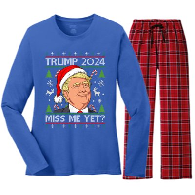 Miss Me Yet Trump 2024 Ugly Christmas Cool Gift Women's Long Sleeve Flannel Pajama Set 