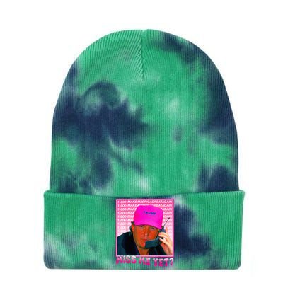 Miss Me Yet Donald Trump 2024 Holding Phone Call Pink Tie Dye 12in Knit Beanie