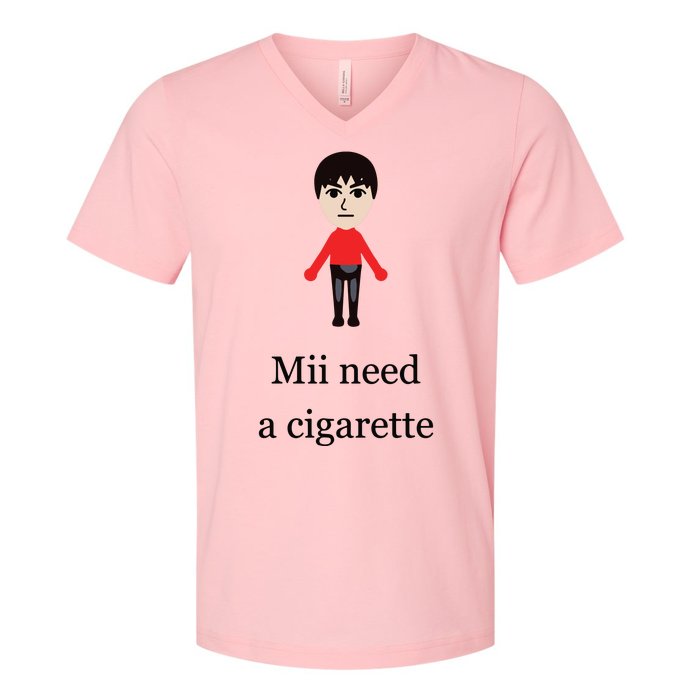 Mii Need A Cigarette Funny Wii V-Neck T-Shirt