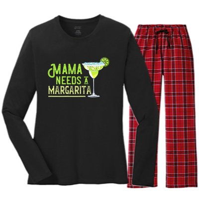 Mama Needs A Margarita Gift Mom Love Margarita Women's Long Sleeve Flannel Pajama Set 