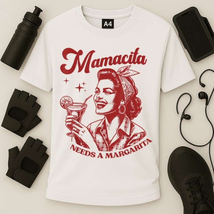 Mamacita Needs A Margarita Retro Cooling Performance Crew T-Shirt