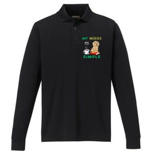 My Needs Are Simple Coffee Reading And Goldendoodle Performance Long Sleeve Polo