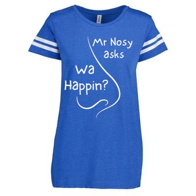 Mr Nosy Asks Wa Happin Question Humorous Silly What  Enza Ladies Jersey Football T-Shirt