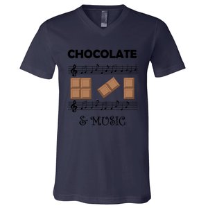 Music Notes And Chocolate Funny Saying Musician Gift V-Neck T-Shirt