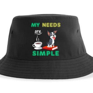 My Needs Are Simple Boston Terrier Coffee And Reading Sustainable Bucket Hat