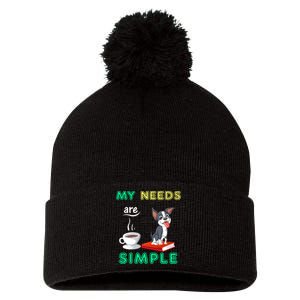 My Needs Are Simple Boston Terrier Coffee And Reading Pom Pom 12in Knit Beanie