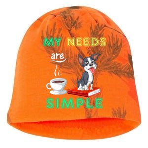 My Needs Are Simple Boston Terrier Coffee And Reading Kati - Camo Knit Beanie