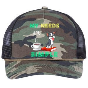 My Needs Are Simple Boston Terrier Coffee And Reading Retro Rope Trucker Hat Cap