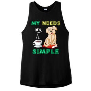 My Needs Are Golden Retriver Coffee And Reading Ladies PosiCharge Tri-Blend Wicking Tank