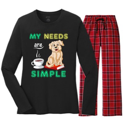 My Needs Are Golden Retriver Coffee And Reading Women's Long Sleeve Flannel Pajama Set 