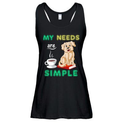 My Needs Are Golden Retriver Coffee And Reading Ladies Essential Flowy Tank