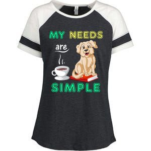 My Needs Are Golden Retriver Coffee And Reading Enza Ladies Jersey Colorblock Tee