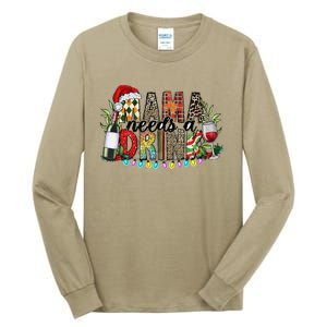 Mama Needs A Drink Christmas Matching Family Alcohol Lover Tall Long Sleeve T-Shirt