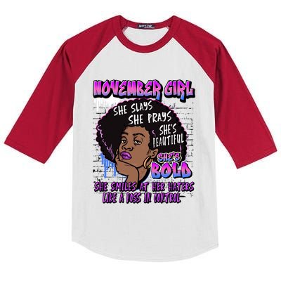 Melanin November Afro Birthday Scorpio Sagittarius Gift Kids Colorblock Raglan Jersey