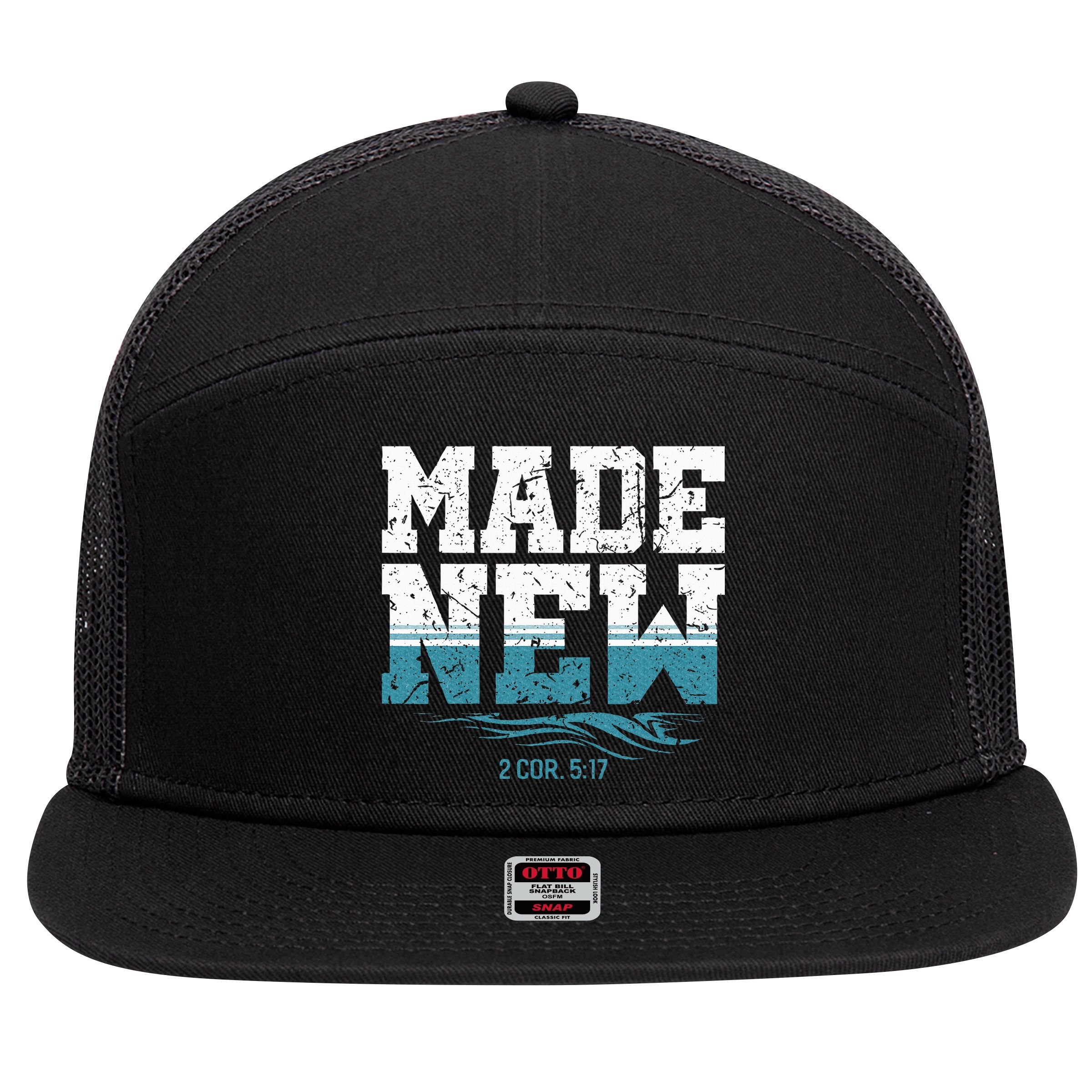 Made New Baptism Christian 7 Panel Mesh Trucker Snapback Hat