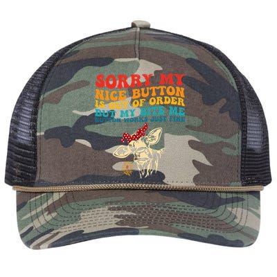 My Nice Button Is Out Of Order But My Bite Me Button Works Retro Rope Trucker Hat Cap