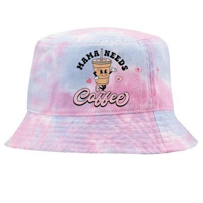 Mama Needs Coffee Cute Coffee Lover Mom Funny Distressed Tie-Dyed Bucket Hat