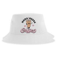 Mama Needs Coffee Cute Coffee Lover Mom Funny Distressed Sustainable Bucket Hat