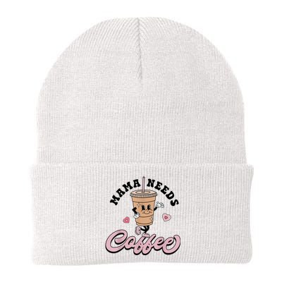 Mama Needs Coffee Cute Coffee Lover Mom Funny Distressed Knit Cap Winter Beanie