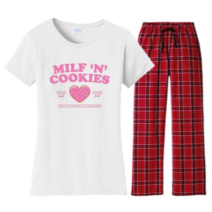 Milf N Cookies Love Home Made Baked Fresh Keep You Coming Women's Flannel Pajama Set