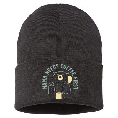 Mama Needs Coffee First Funny Coffee Lover Sustainable Knit Beanie