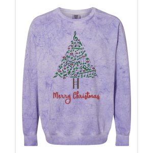 Musical Notes Christmas Tree Colorblast Crewneck Sweatshirt