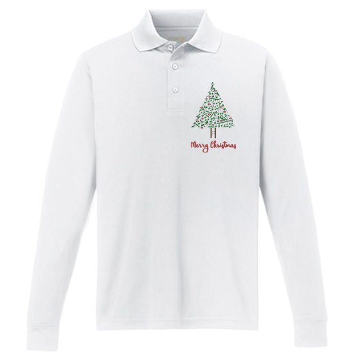 Musical Notes Christmas Tree Performance Long Sleeve Polo