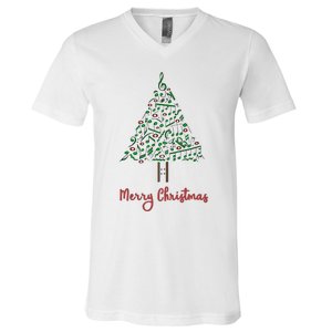 Musical Notes Christmas Tree V-Neck T-Shirt