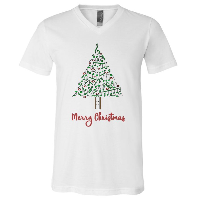 Musical Notes Christmas Tree V-Neck T-Shirt