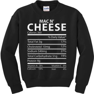 Mac N' Cheese Nutrition Facts Family Matching Kids Sweatshirt