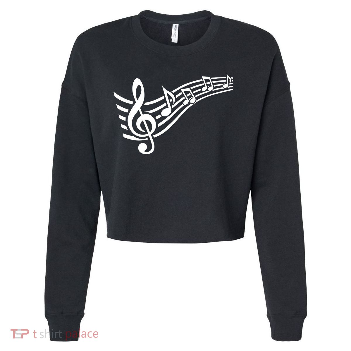 Music Notes Clef Cropped Pullover Crew
