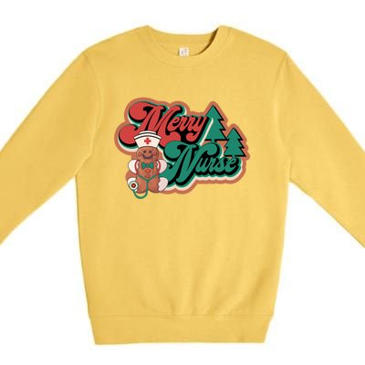 Merry Nurse Christmas Tree Retro Groovy Cookies Xmas Nursing Cute Gift Premium Crewneck Sweatshirt