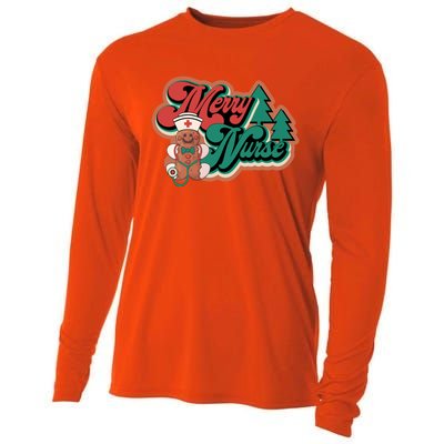 Merry Nurse Christmas Tree Retro Groovy Cookies Xmas Nursing Cute Gift Cooling Performance Long Sleeve Crew